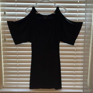 Forever 21 Ruched Open Shoulder Dress Small Black
